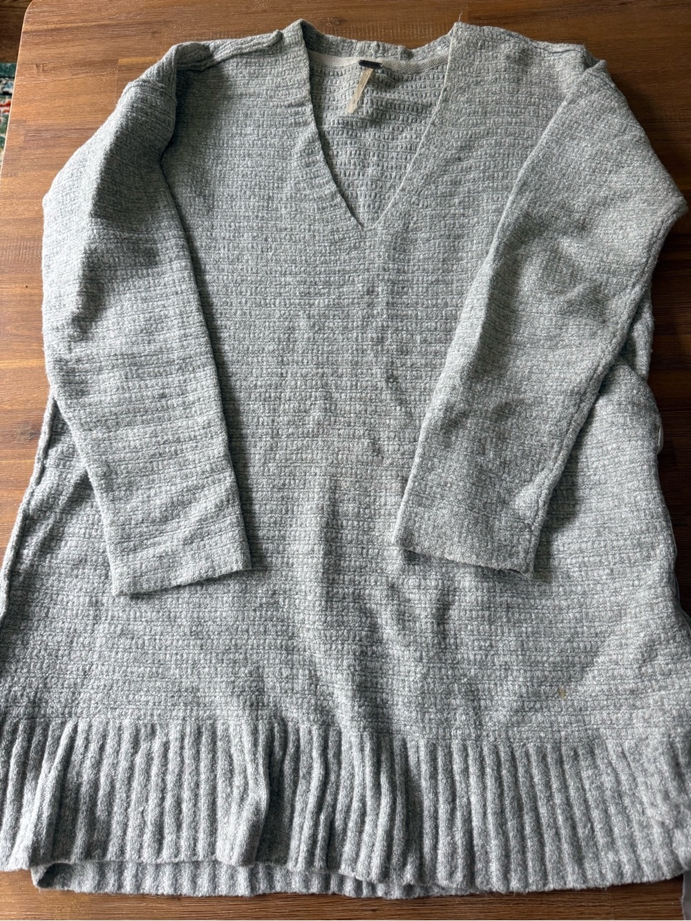 Free People Light Gray V-Neck Tunic Sweater